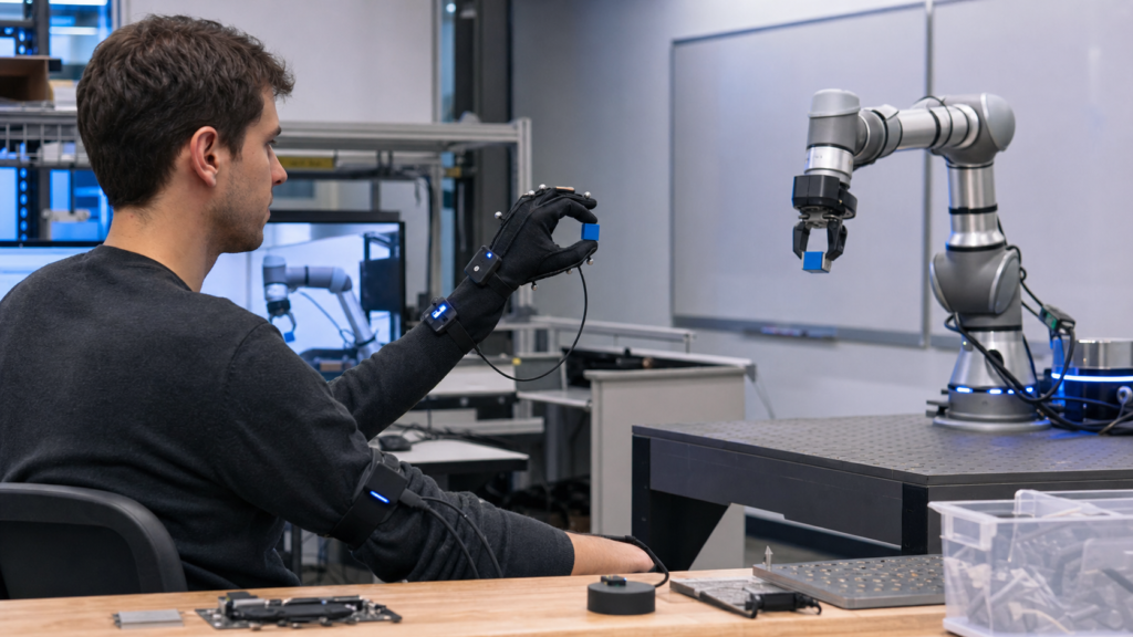 人間がロボットを遠隔操作(テレオペレーション)シーン